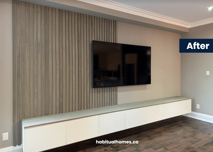 Wall tv wood room slat accent living contemporist walls surrounds design feature detail ryan fung photography modern features choose board